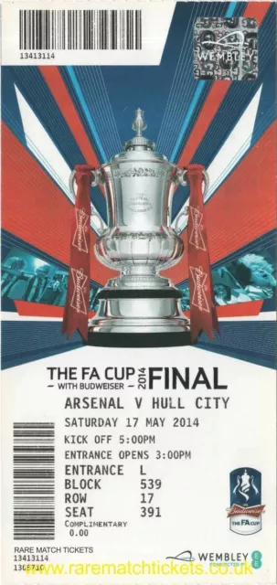 reproduction 2014 ARSENAL HULL CITY FA cup final PERSONALISED ticket [RMT]