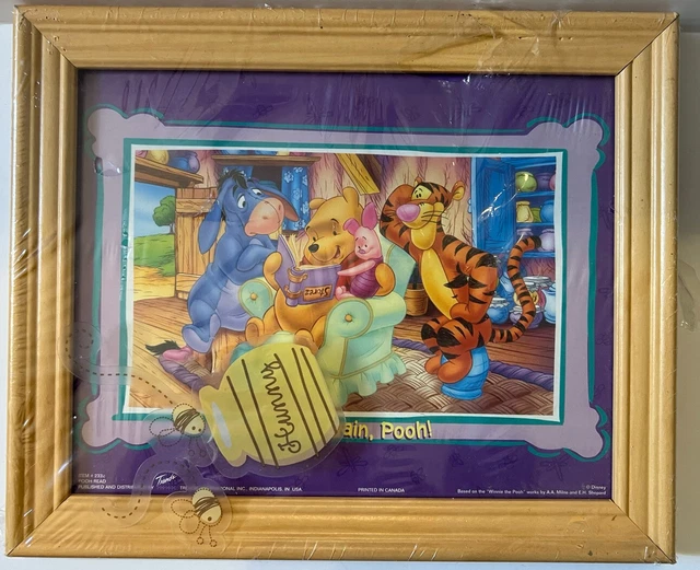 DISNEY WINNIE THE Pooh Mounted Wood Framed Wall Decor Read It Again