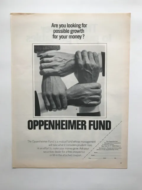 1967 Oppenheimer Mutual Fund, Toshiba Portable Color TV Vintage Print Ads