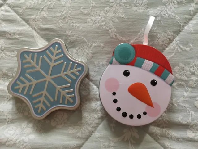 Amazon Christmas Gift Card Tins x2 Snowflake & Snowman  Good Condition (empty)