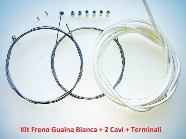 Kit Freno Guaina Bianca + 2 Cavi + Terminali per bici 20-24-26 MTB Mountain Bike