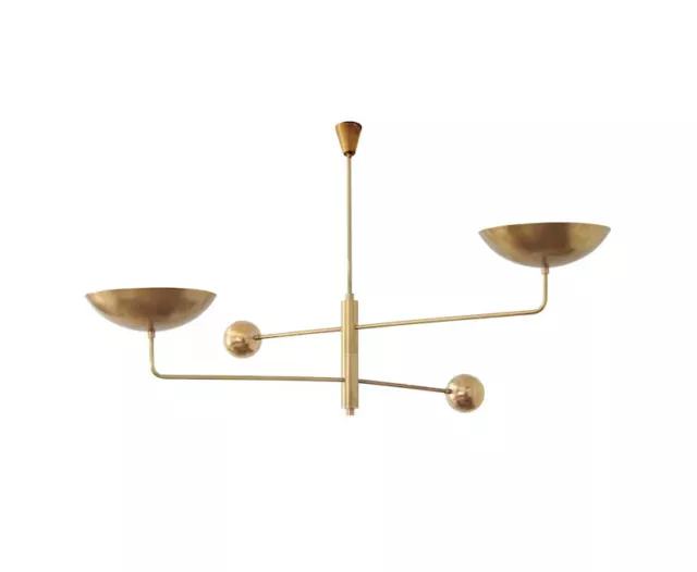 2 Light Curved Pendant Mid Century Modern Italian Brass Sputnik Chandelier NK