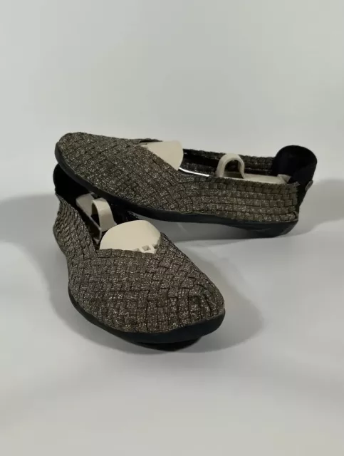 Bernie Mev Cat Walk Women's Sz US 7 EU 38 Bronze Gold Woven Comfort Flats ￼Shoes