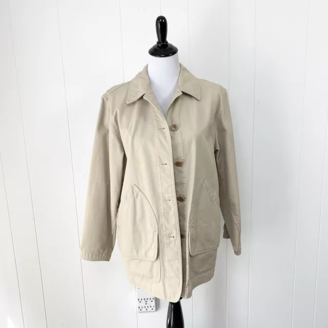 Lands’ End Women's Tan Beige Barn Coat Field Chore Jacket Canvas, size Small 6-8