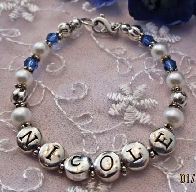 Baby Girl Vintage Blossom Sterling .925 Christening Personalized Name Bracelet