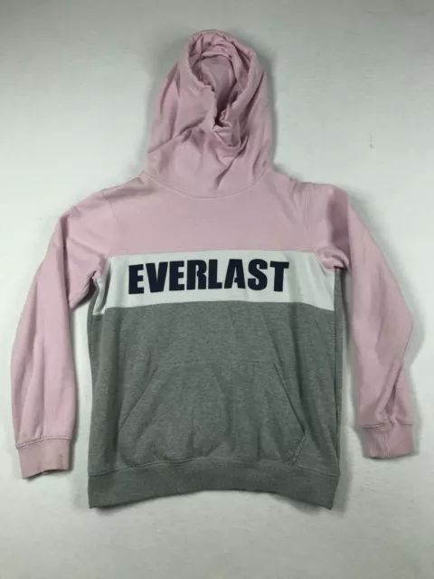 Everlast Sz 10 Hoodie Jumper Adult Womens Long Sleeve Pink Grey Cotton Polyester