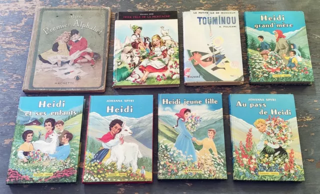 Lot de 8 Livres Heidi, Alphabet, etc. (années 50 / 60 / 70)