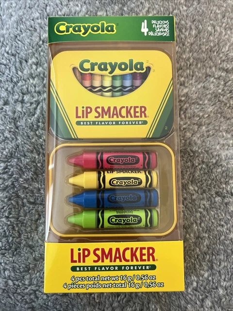 Lip Smacker CRAYOLA Lip Balm Set Best Flavor Forever 4 Sticks WITH TIN CONTAINER