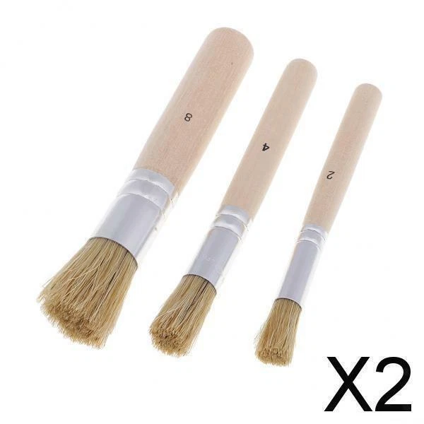 2X Dipinto Ad Olio Ad Acquerello con Manico in Legno 3 Pezzi