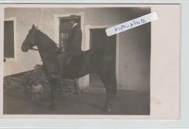 Mann auf Pferd mit Hund   alte Fotokarte  gest. Erling 1913