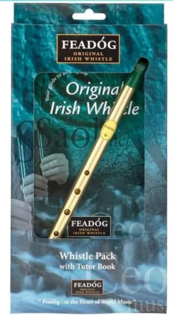 Feadog Brass D Irish Penny Tin Whistle & Tutor Book Ireland Christmas Gift