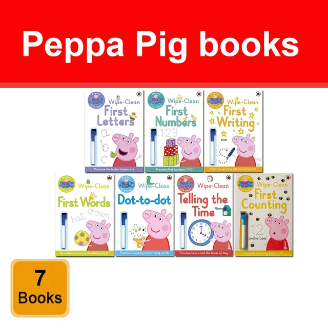 PEPPA PIG COLLECTION 7 Books set Practise with Peppa Wipe-Clean First ...