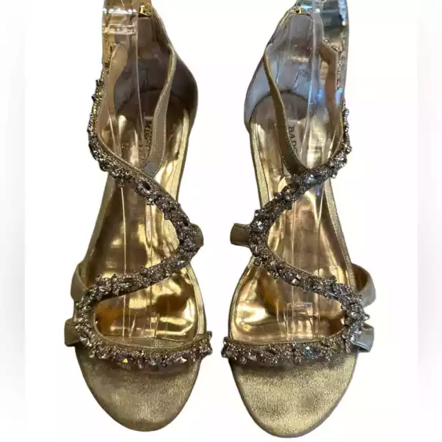 Badgley Mischka Women’s Size 8 Gold Leather Bejeweled Flat Sandals with Zip Heel