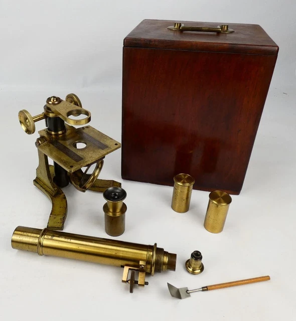 Vintage brass microscope with case c1890         #2601