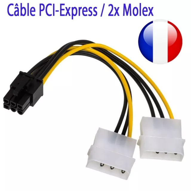 Câble d'Alimentation 2x Molex à PCI-E 6 broches pour Carte Graphique GPU - 14cm