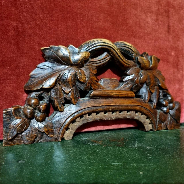 Scroll branch wood carving pediment 11 in - Antique French architectural salvage