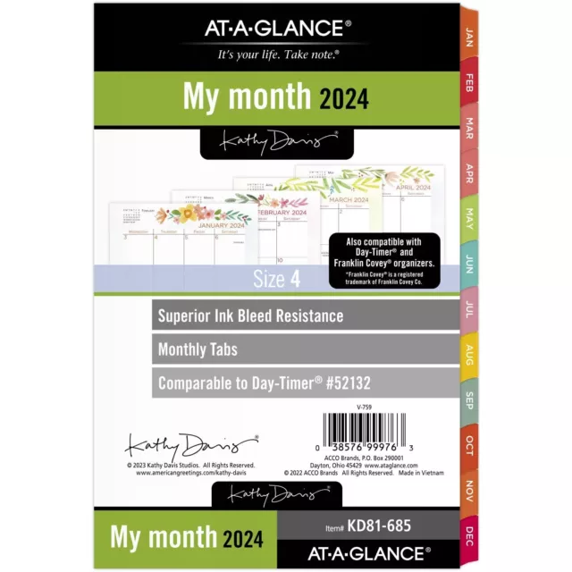 AT-A-GLANCE 2024 Monthly Planner Refill, 52132 DAY-TIMER, 5-1/2 x 8-1/2, Size 4,