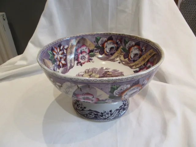 Antique/vintage Alexandria Ceramic Purple  Pedastal Fruit Bowl Punch Bowl 10" D