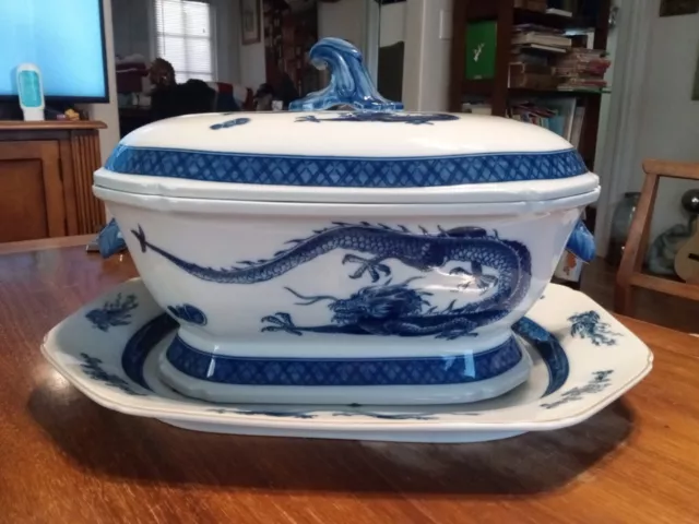 MOTTAHEDEH BLUE DRAGON TUREEN With Underneath Platter