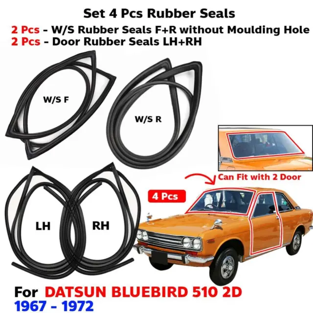 Windshield w/o Vent Door Rubber Set 4 Fits Datsun Bluebird 510 2D SED 1967-72