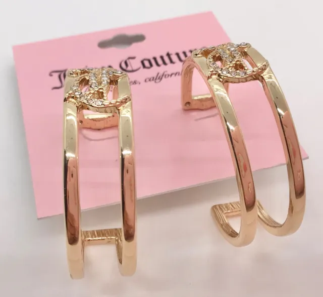 New Juicy Couture Double Hoop JC Logo Pave Earrings Gold tone 3