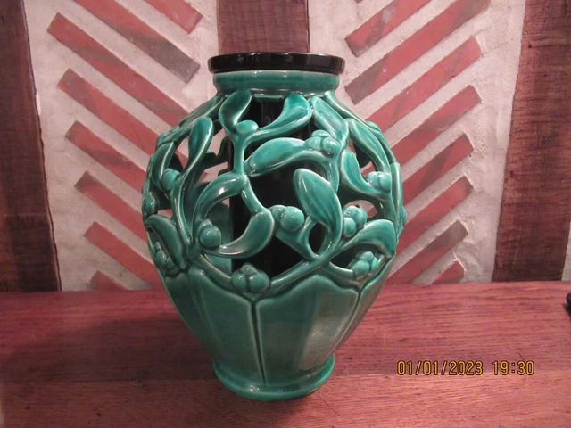 Grand Vase Sainte Radegonde Ajoure Art Deco Asch Tours Haut  26 Cm