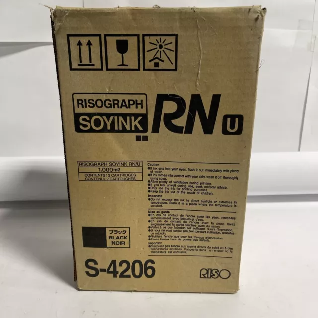 Box of 2 Genuine Riso Soyink S-4206 Black  Inks NEW