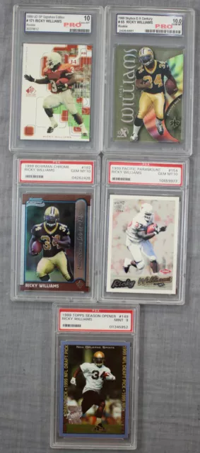 (5) Ricky Williams Bowman Chrome Texas 1999 RC Rookie PSA Gem Mint 10 Graded Lot