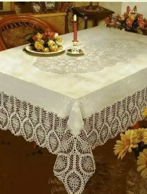 Crochet Vinyl Lace Tablecloth  54 wide X 72" long Oblong Bone/Beige Holiday Sale