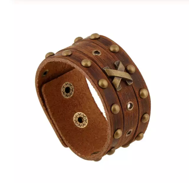 Bracelet-Machette,Cadeau Homme,Cuir Marron,Bronze Antique,Mode,Rock,Punk,BikerFR 3