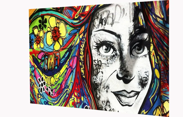 PAINTING ART PRINT Framed Canvas Street graffiti Urban funky girl ...