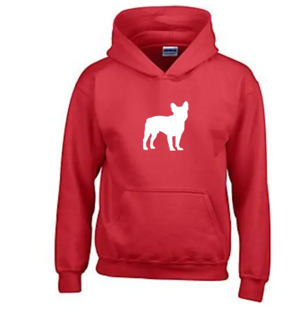 Sudadera con capucha roja con capucha para perro toro francés silueta blanca mascota perro amante