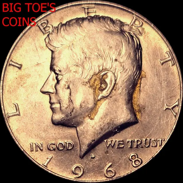 1968-D Kennedy Half Dollar, 40 % Silver,  Nice Cleaned Coin, Fast Shipping