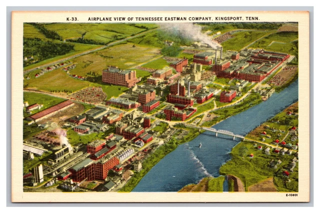 Kingsport TN Tennessee Eastman Company Airplane Aerial View Linen Postcard