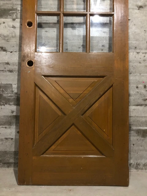 Antique Farmhouse Exterior Wood Entry Stained Door /w Cross Buck & 9 Glass 32x80 3