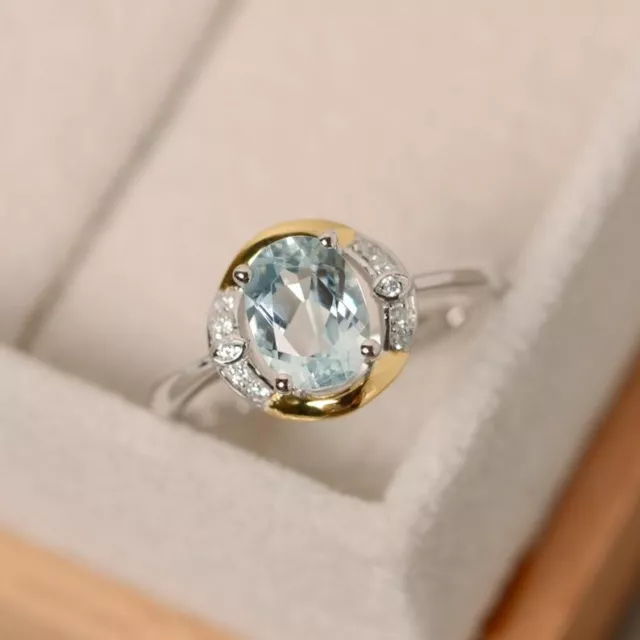 1.65 Karat Ovaler Schliff Aquamarin & Diamant Jubiläum Ring 14K Weiss Gold