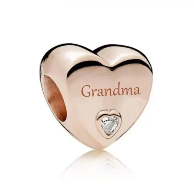 S925 Silver & Rose Gold Family Love - GRANDMA Heart Charm by YOUnique Designs