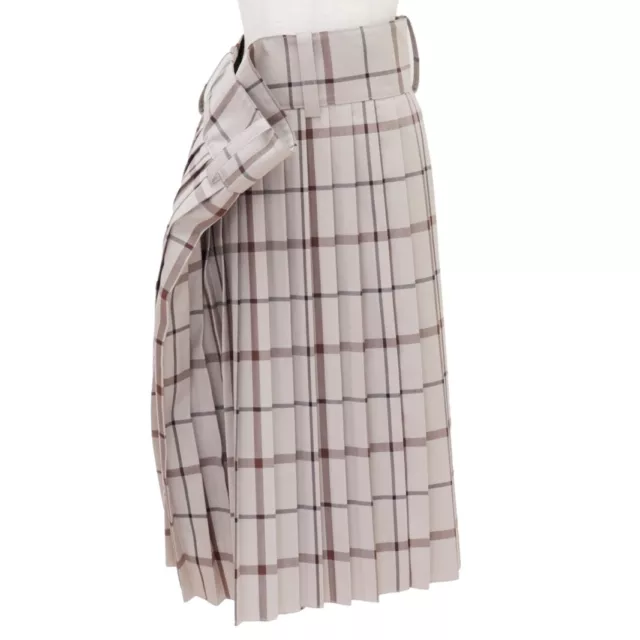 BALENCIAGA Pleated Long skirt Women polyester beige tea 34 check asymmetry