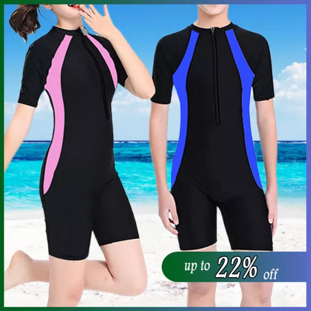 Kids Boys Girls Short Sleeve Swimsuit Zippered Wetsuit Swim One-Piece Costume