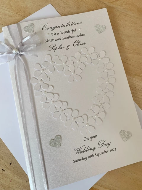 Handmade Green Floral Wedding Card – Personalised For Bride & Groom, With Envelope