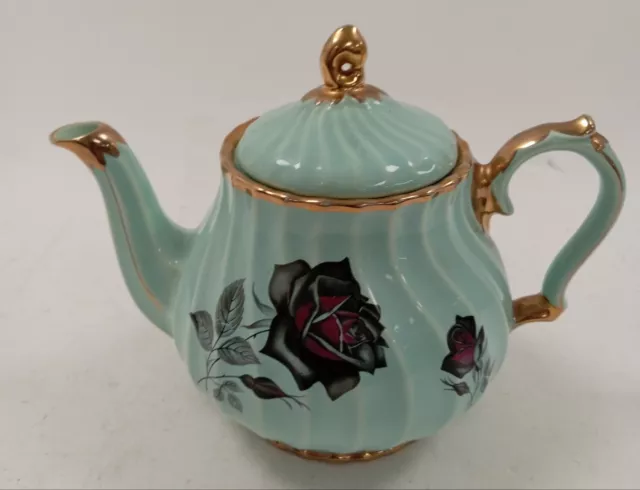 Vintage Sadler Teapot Green Floral Pattern Made in England Decorative 17cm