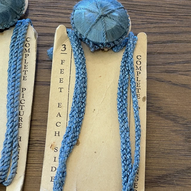 NOS 3 Wired Cord Picture Mirror Hanger Tassle New Vintage Blue 3