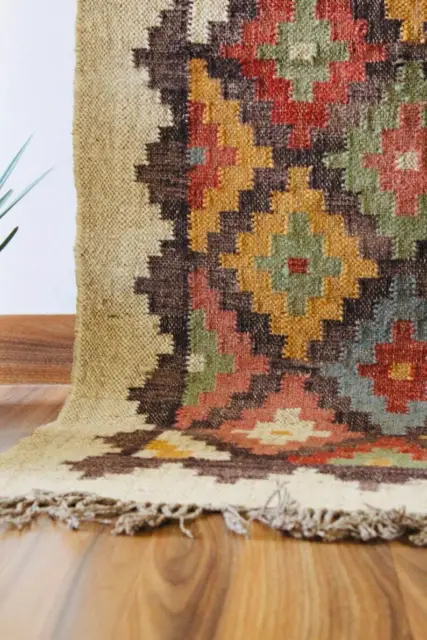 Kilim Rug Teraditional Kilim Vintage Rug Natural Handwoven Wool Jute Rug Carpet