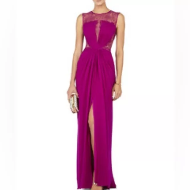 BCBGMazazria Tamara Shirring Detail Lace Yoke Gown in Fuchsia, Size 2 NWOT 2