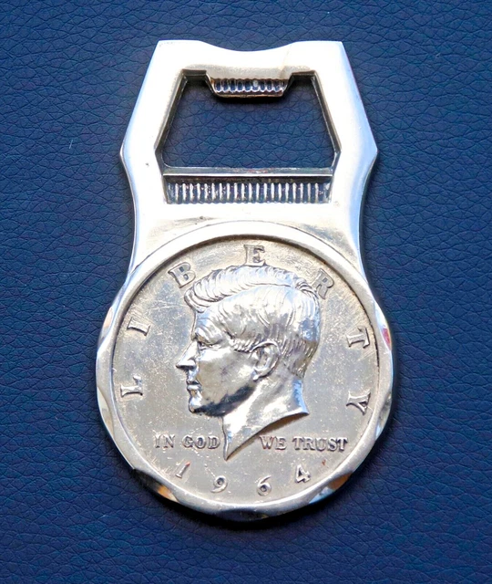 Rare Décapsuleur Métal Argenté  John Fitzgerald Kennedy Pièce Half  Dollar