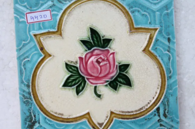 Vintage Tile Art Nouveau Majolica Pink Flower Design Architecture Tile Nh4420 3