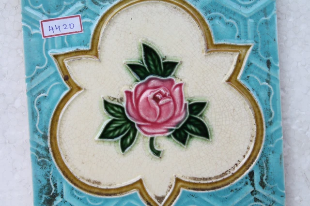 Vintage Tile Art Nouveau Majolica Pink Flower Design Architecture Tile Nh4420 3