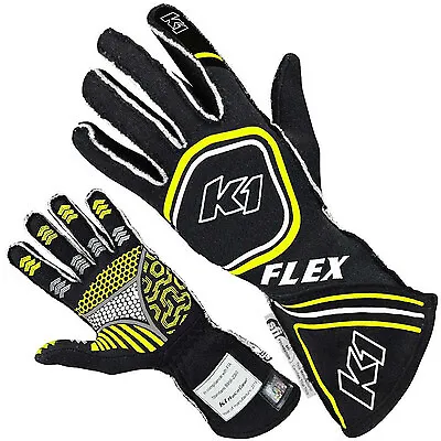 K1 RaceGear Glove Flex X-Large Black / Flo Yellow SFI / FIA - 23-FLX-NFY-XL