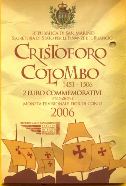 San Marino - 2 Euro 2006 - Colombo - Originalblister, Blister gelocht  (7274)