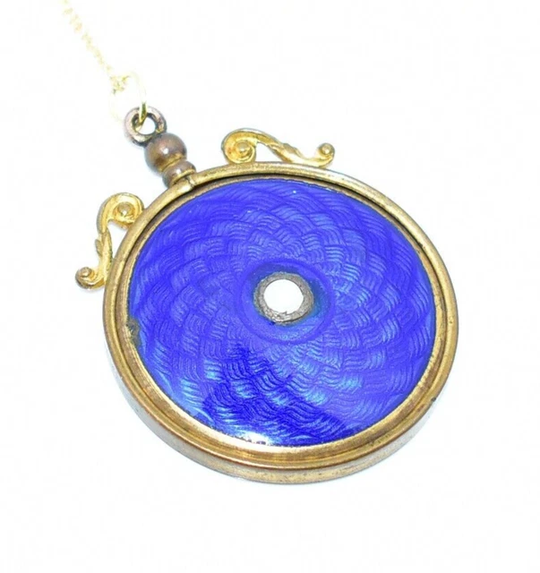 PERFECT CONDITION!!! Edwardian*ENAMEL GUILLOCHE* Dbl Sided GLASS LOCKET Necklace